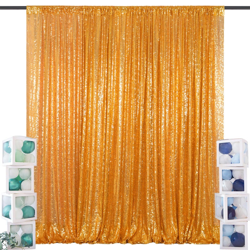 ShiDianYi Sequin Backdrop Curtain Gold 4FTX6FT Sequence Fabric Backdrops Studio Photo Booth Curtains Golden Sparkle Photography Background for Wedding Party Baby Shower Reception Supplies - Image 1